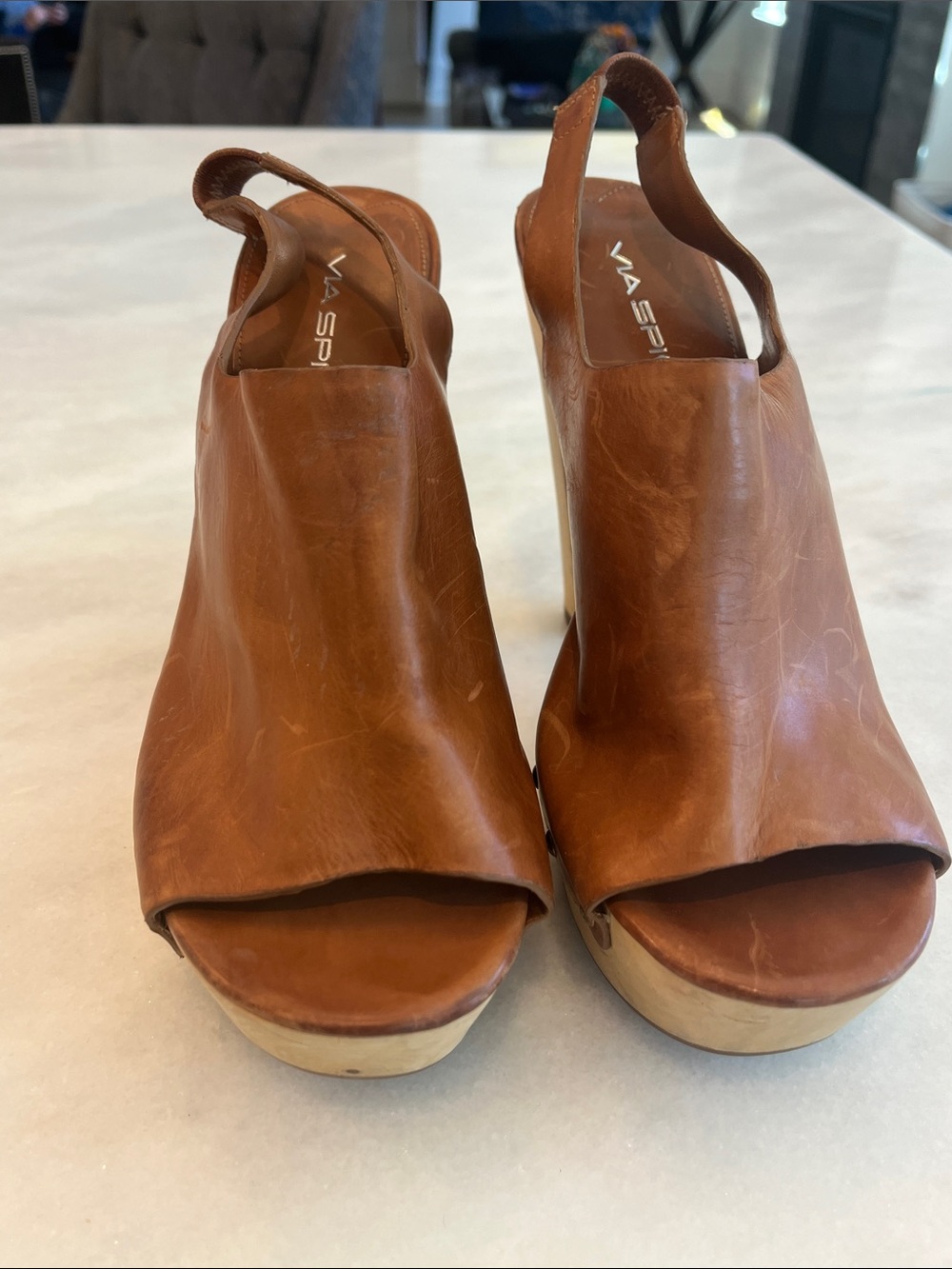 Via Spiga Astro Studded Slingback Platform Heels Clogs Carmel Brown Leather Sz 8 - Picture 6 of 13